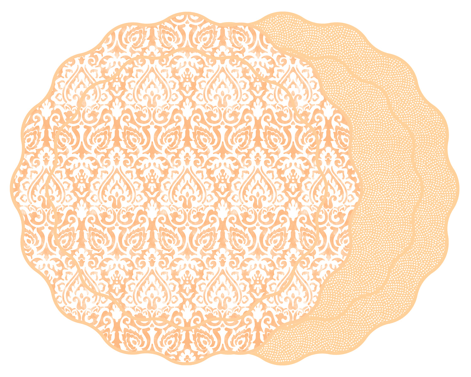 SCALLOP TWO SIDED DAMASK PLACEMAT WITH DOT FAN ~ CITRUS