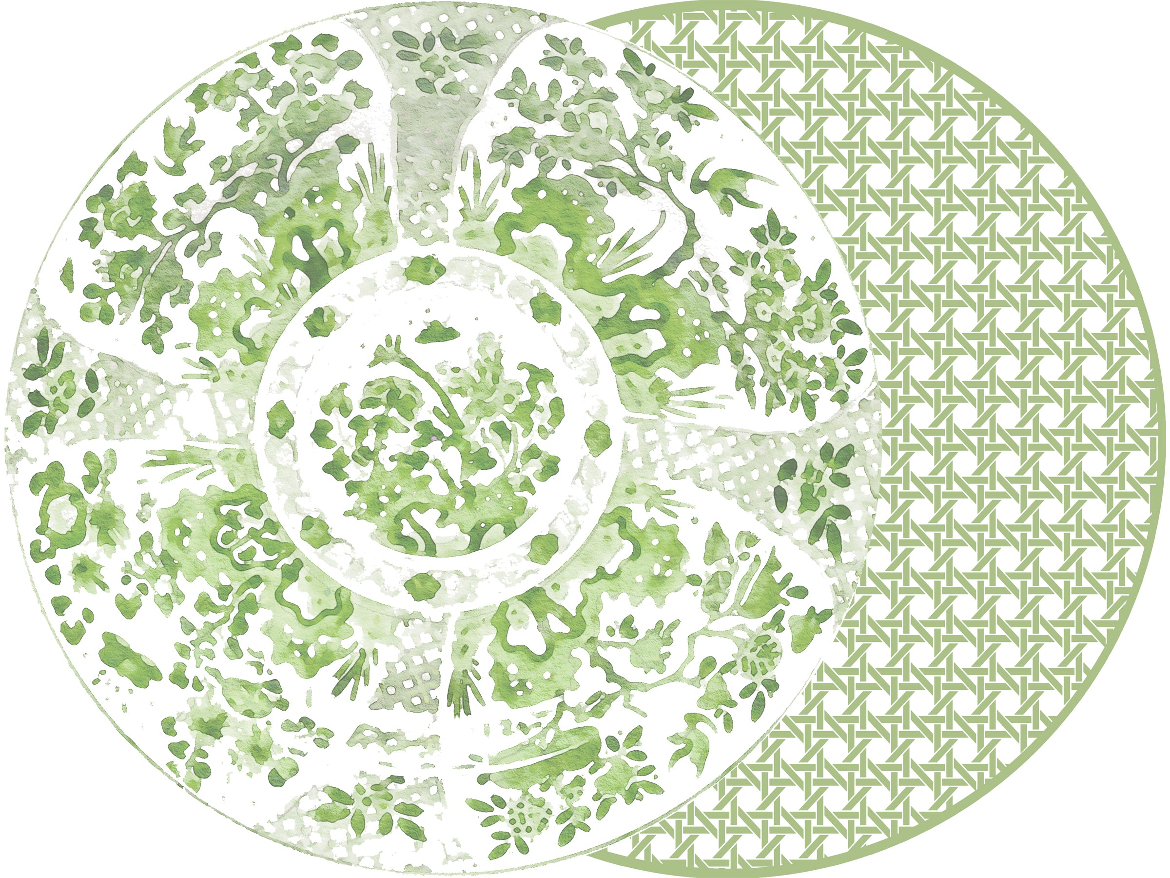 ROUND TWO SIDED GREEN CANTON AND HSH GREEN CANE PLACEMAT