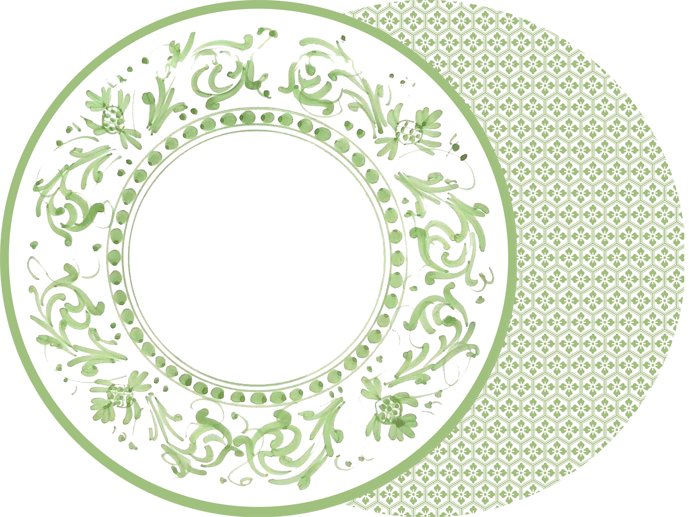 ROUND TWO SIDED FLORENTINE PLACEMAT LETTUCE GREEN
