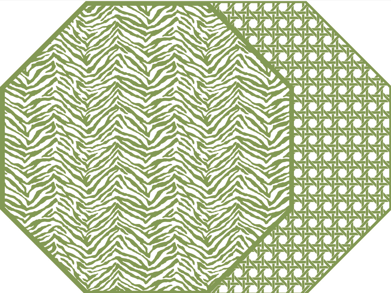 OCTAGONAL TWO SIDED ZEBRA PLACEMAT WITH CANE ~ SAXON GREEN