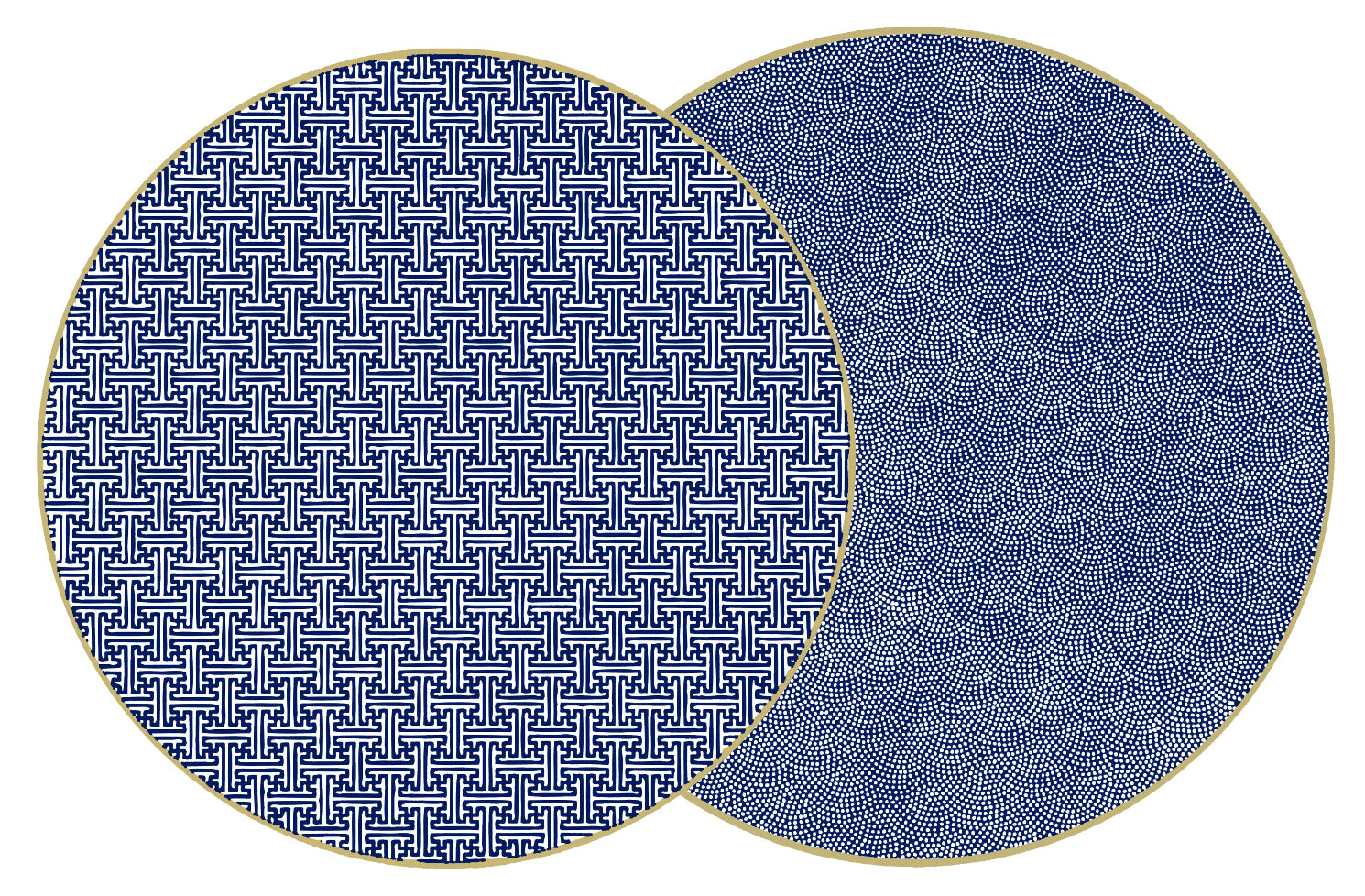 ROUND TWO SIDED SAYAGATA AND DOT FAN PLACEMAT ~NAVY