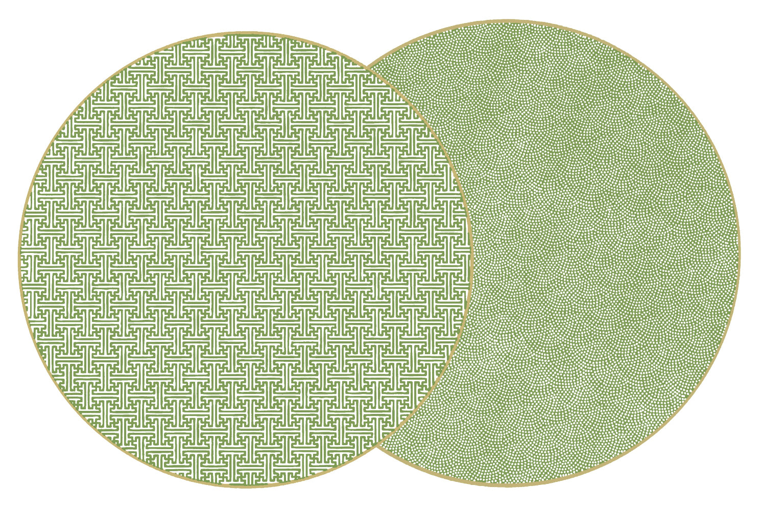 ROUND TWO SIDED SAYAGATA AND DOT FAN PLACEMAT ~ SAXON GREEN