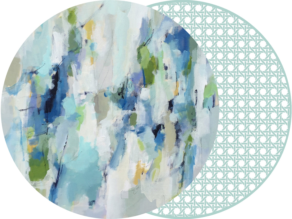 ROUND TWO SIDED LAURA PARK WINTERGREEN AND HSH SEA CANE PLACEMAT