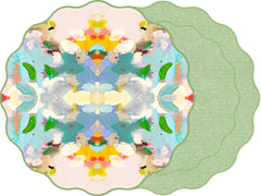 TWO SIDED SCALLOP LAURA PARK DESIGNS CORAL REEF AND DOT FAN SAXON GREEN PLACEMAT