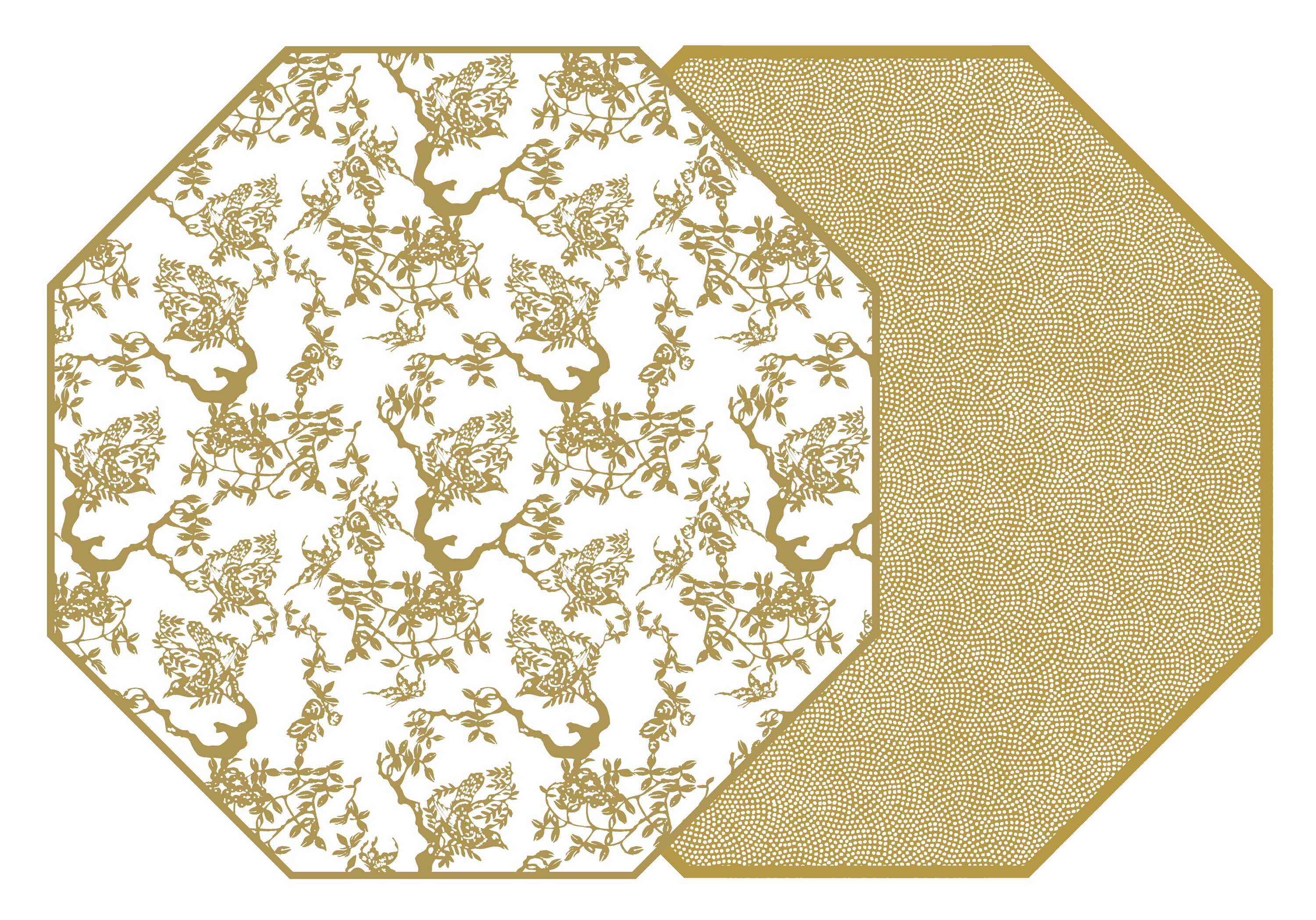 OCTAGONAL TWO SIDED CHINOIS AND DOT FAN PLACEMAT ~ SHIMMER