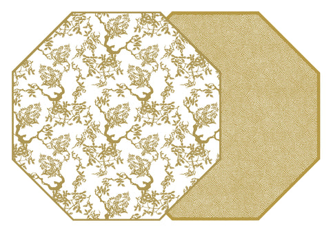 OCTAGONAL TWO SIDED CHINOIS AND DOT FAN PLACEMAT ~ SHIMMER