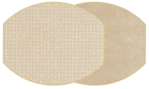 ELLIPSE TWO SIDED SAYAGATA AND DOT FAN PLACEMAT ~ LATTE