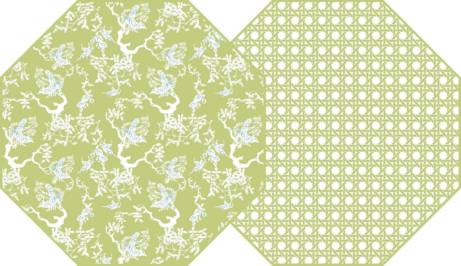 OCTAGONAL TWO SIDED CHINOIS AND CANE PLACEMAT ~ LIME