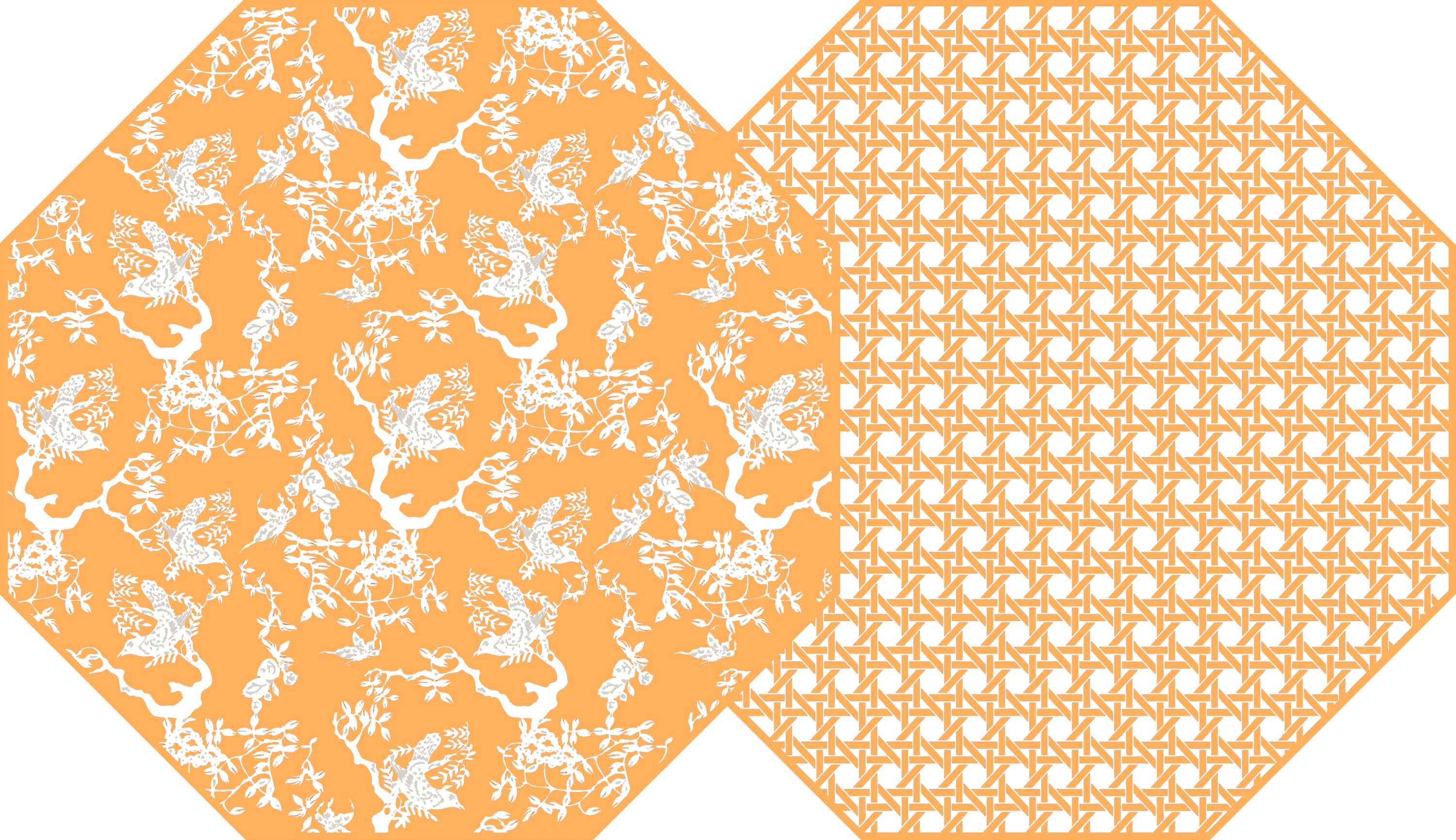 OCTAGONAL TWO SIDED CHINOIS AND CANE PLACEMAT ~ MELON