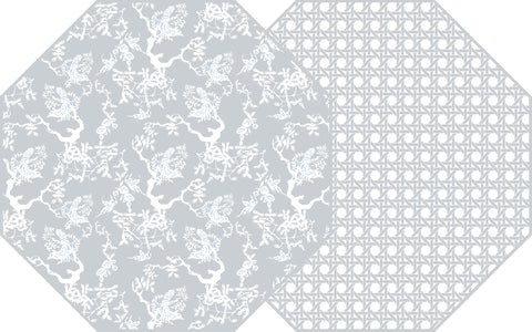 OCTAGONAL TWO SIDED CHINOIS AND CANE PLACEMAT ~ GRAY