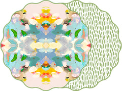 TWO SIDED SCALLOP LAURA PARK DESIGNS CORAL REEF AND DOT FAN SAXON GREEN PLACEMAT