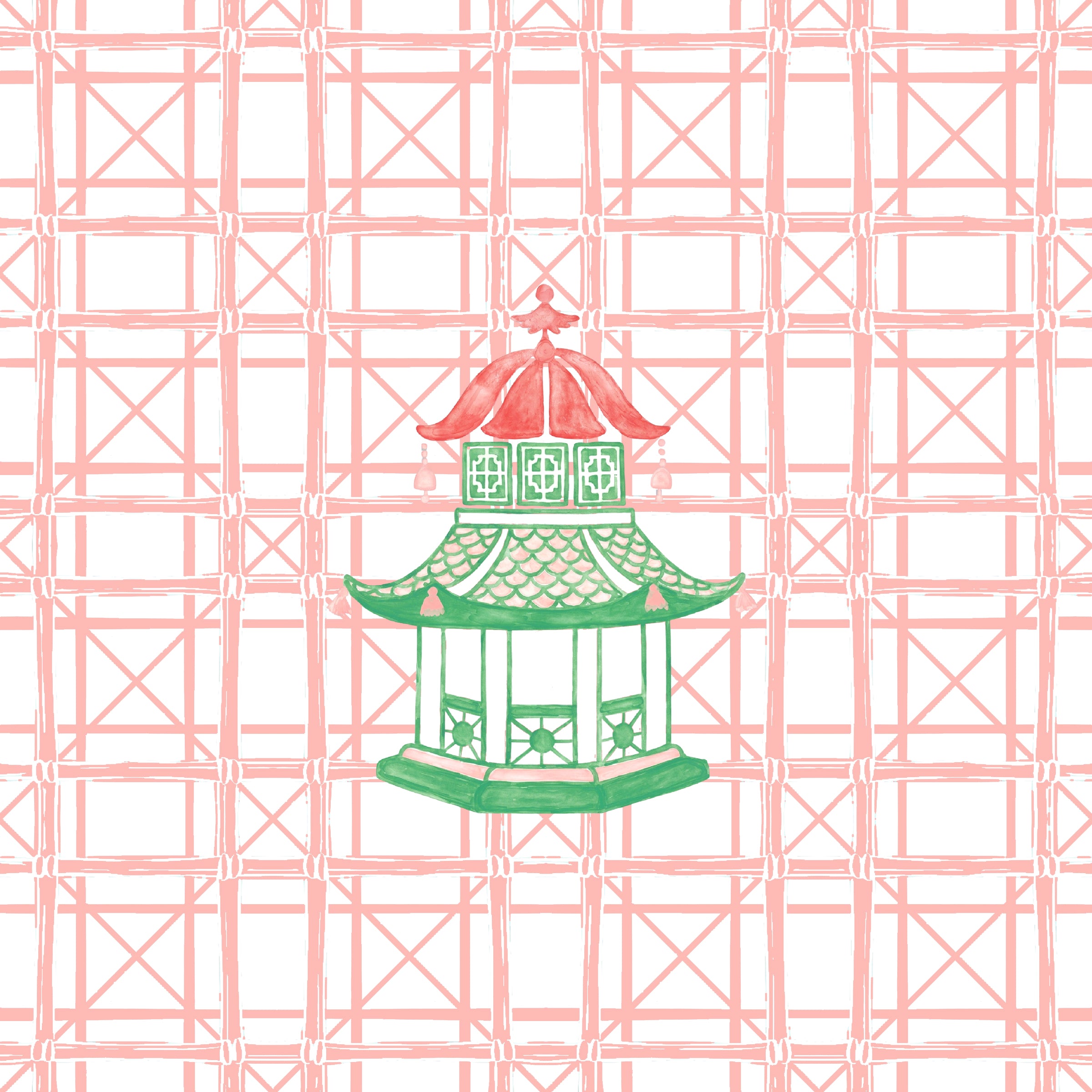 PAGODA MAHJONG AND GAME TABLECLOTH ~ CORAL