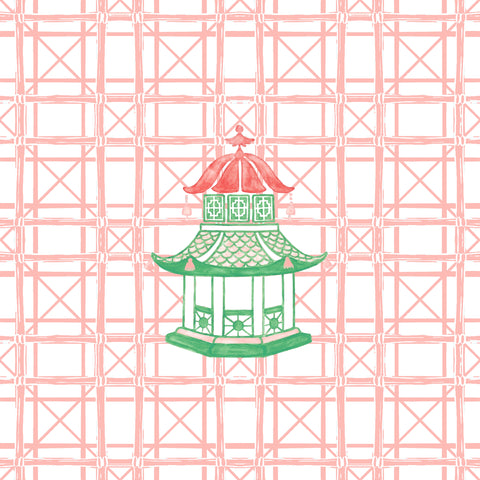 PAGODA MAHJONG AND GAME TABLECLOTH ~ CORAL