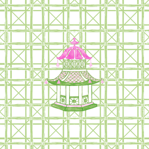 PAGODA  MAHJONG AND GAME TABLECLOTH ~ LIME