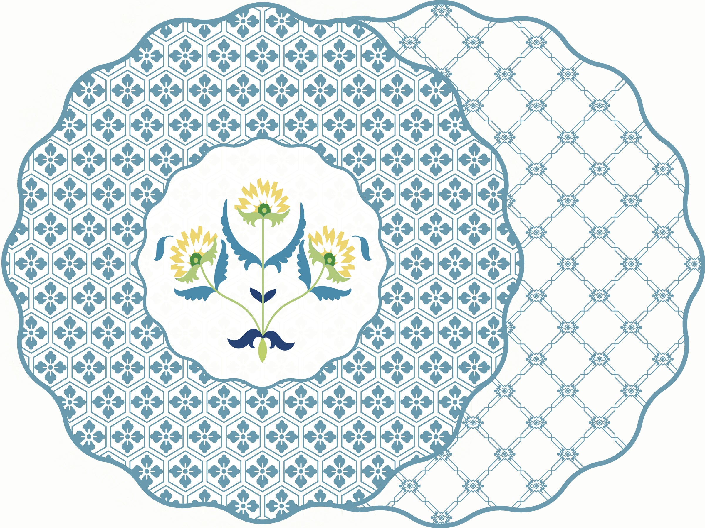 SCALLOP TWO SIDED ITALIAN FLOWER ~ BLUE