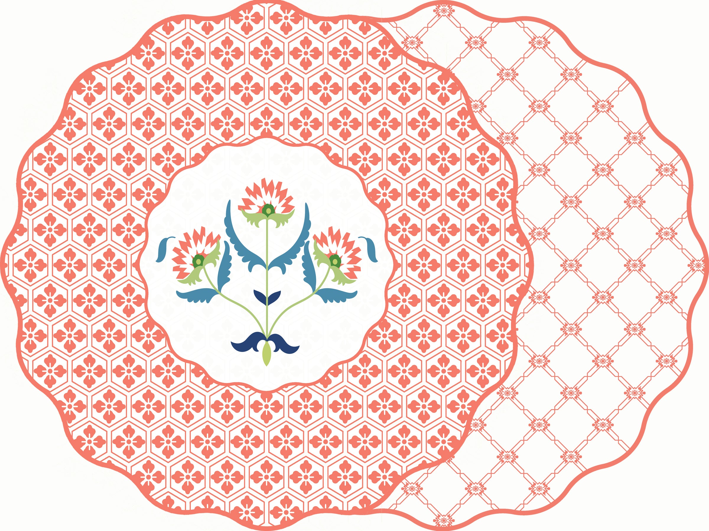 SCALLOP TWO SIDED PLACEMAT ITALIAN FLOWER CAMELIA A