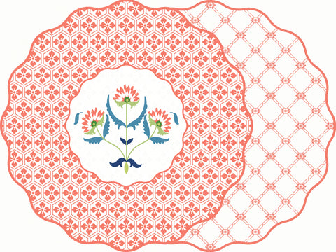 SCALLOP TWO SIDED PLACEMAT ITALIAN FLOWER CAMELIA A