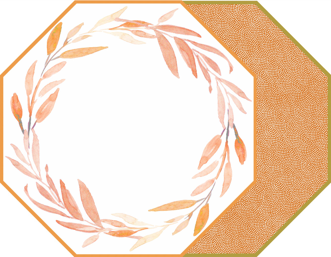 OCTAGONAL TWO SIDED LEAVES WREATH PLACEMAT WITH DOT FAN ~ PAPRIKA