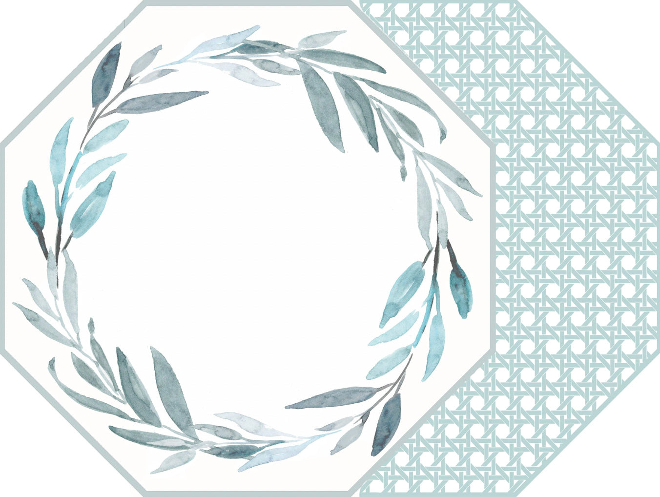 OCTAGONAL TWO SIDED LEAVES WREATH PLACEMAT WITH CANE ~ SEA