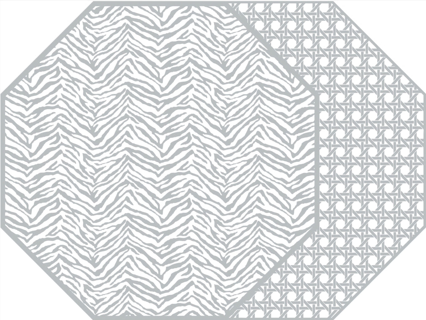OCTAGONAL TWO SIDED ZEBRA PLACEMAT WITH CANE ~ GRAY