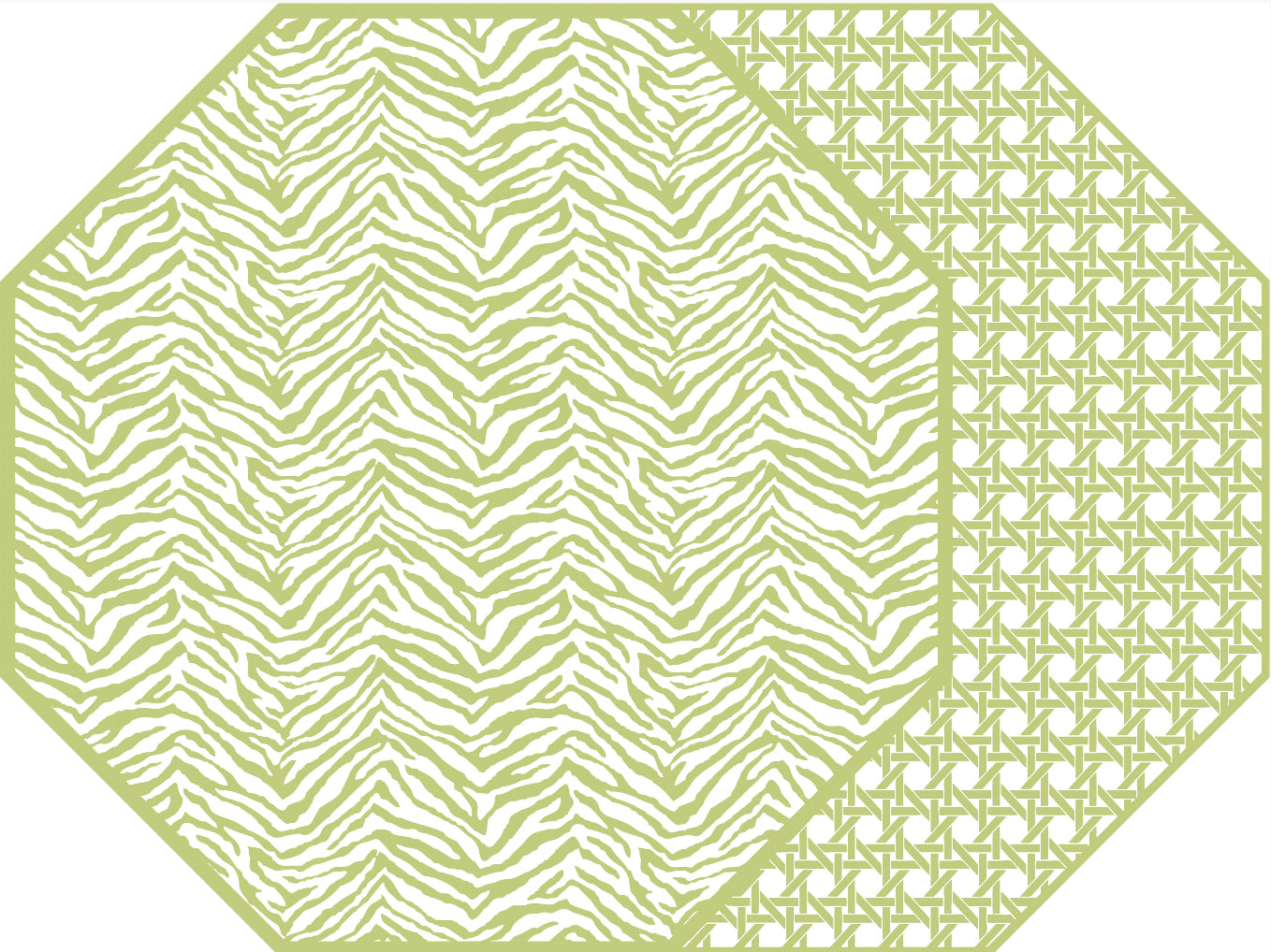 OCTAGONAL TWO SIDED ZEBRA PLACEMAT WITH CANE ~ LIME