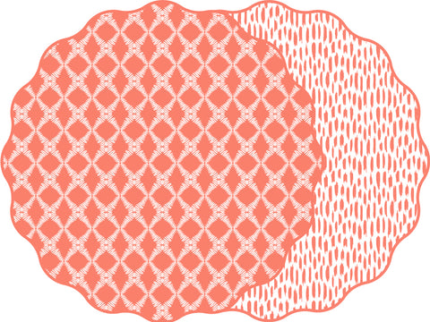 SCALLOP TWO SIDED COTTON & QUILL TRELLIS  PLACEMAT WITH DASH ~ SALMON
