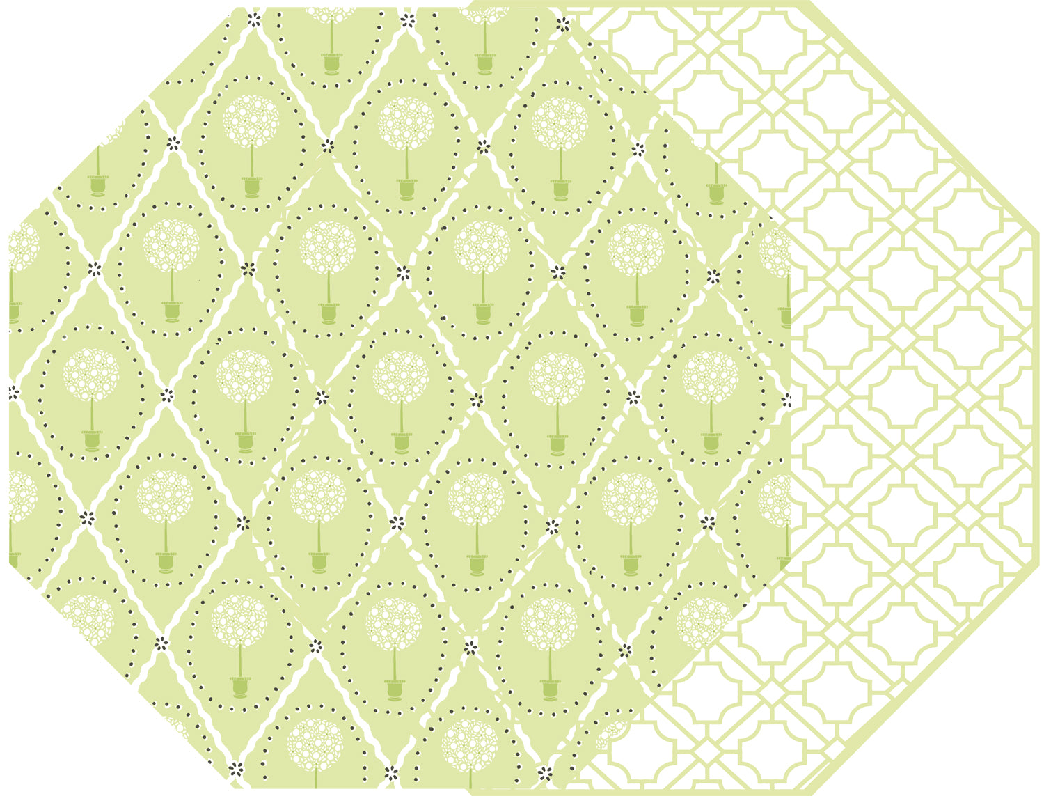 PREORDER ~ OCTAGONAL TWO SIDED PLACEMAT TOPIARY AND ASIAN CANE ~ LIME