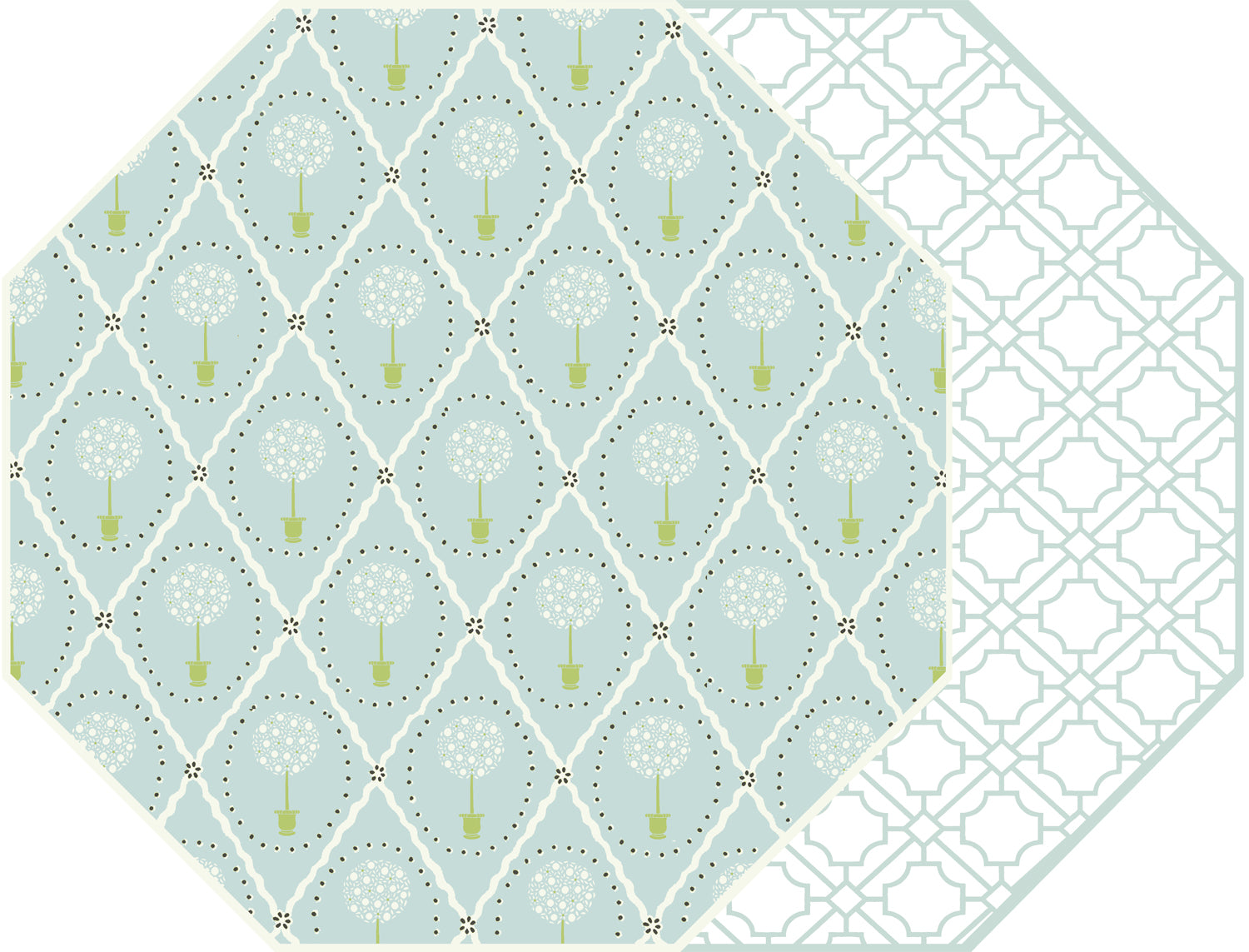 PREORDER ~  OCTAGONAL TWO SIDED PLACEMAT TOPIARY AND ASIAN CANE~ AQUATIC
