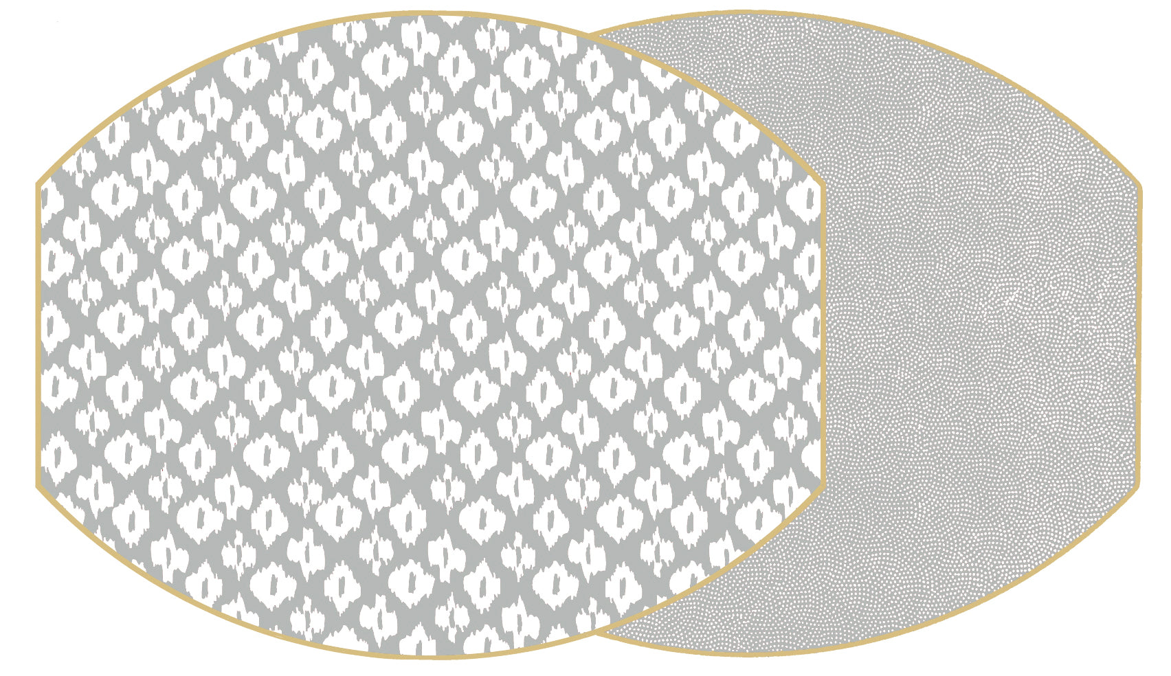 ELLIPSE TWO SIDED IKAT AND DOT FAN PLACEMAT ~ GRAY