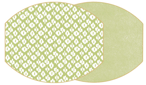 ELLIPSE TWO SIDED IKAT AND DOT FAN PLACEMAT ~ LIME