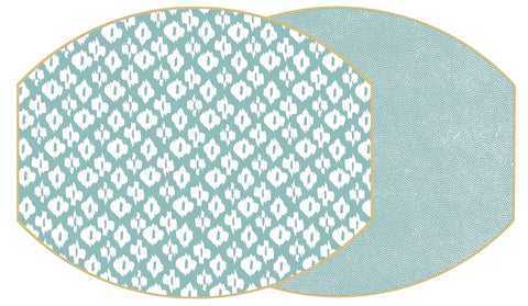 ELLIPSE TWO SIDED IKAT AND DOT FAN PLACEMAT ~ SEA