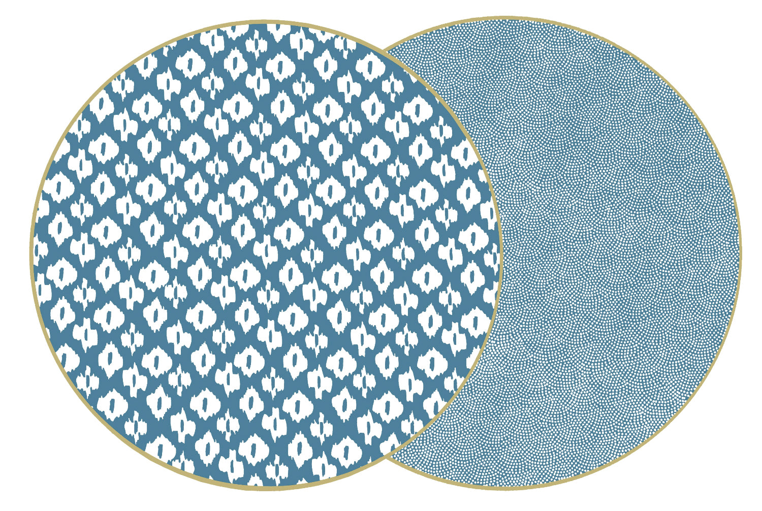 ROUND TWO SIDED IKAT AND DOT FAN PLACEMAT ~ CHINESE BLUE