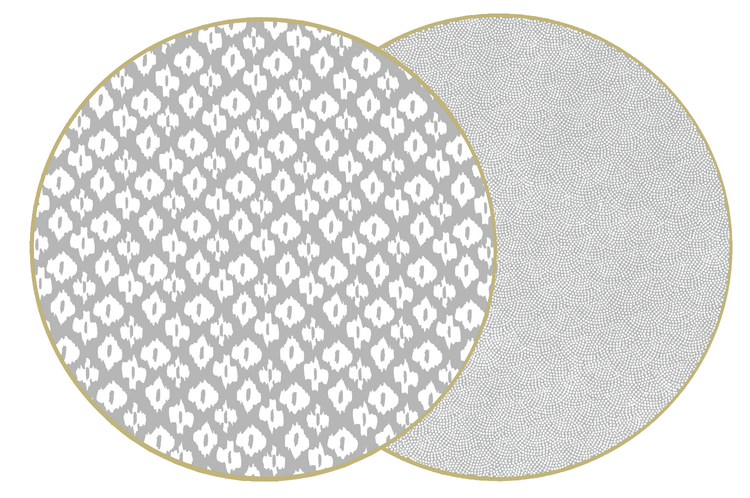 ROUND TWO SIDED IKAT AND DOT FAN PLACEMAT ~ GRAY