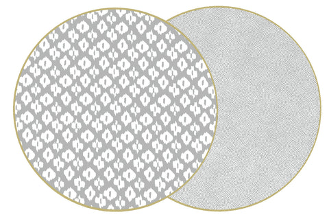 ROUND TWO SIDED IKAT AND DOT FAN PLACEMAT ~ GRAY