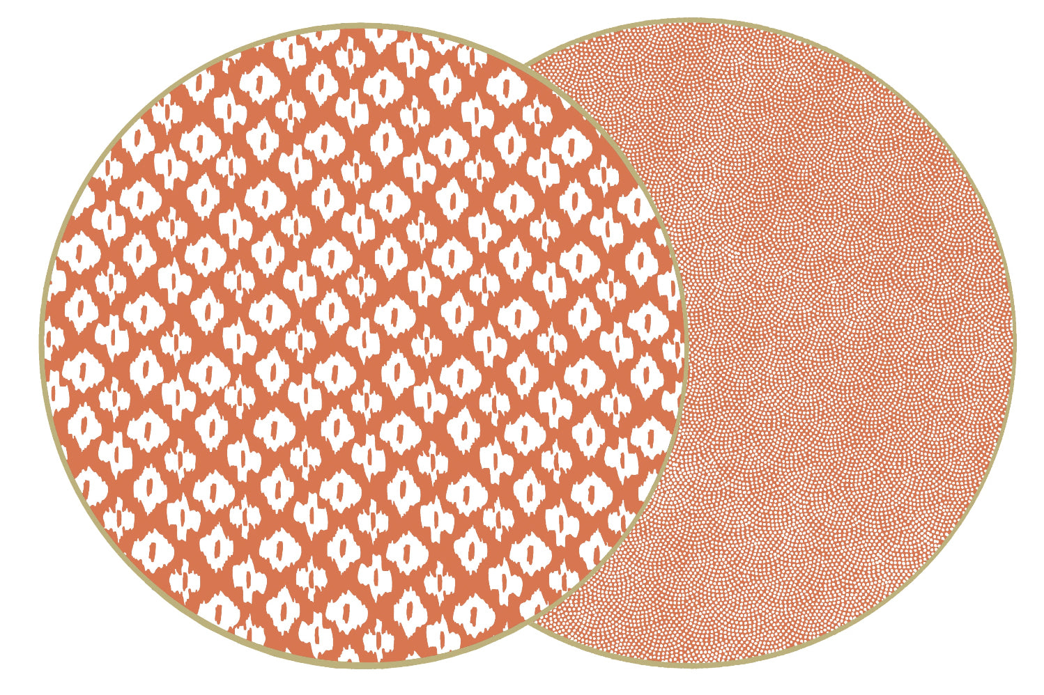ROUND TWO SIDED IKAT AND DOT FAN PLACEMAT ~ PAPRIKA