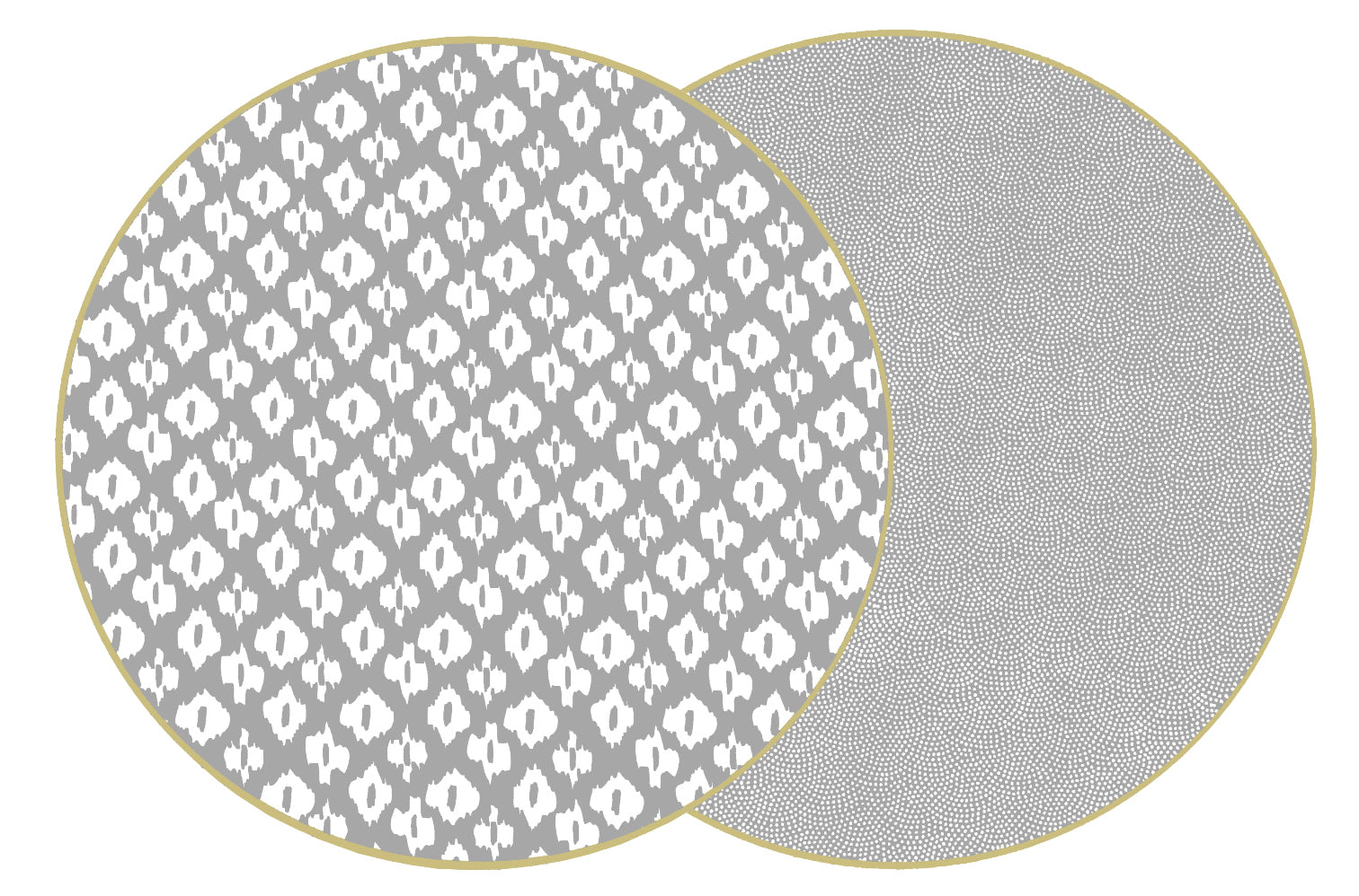 ROUND TWO SIDED IKAT AND DOT FAN PLACEMAT ~ PLATINUM