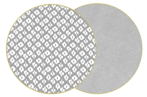 ROUND TWO SIDED IKAT AND DOT FAN PLACEMAT ~ PLATINUM