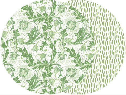ROUND TWO SIDED POMEGRANATE AND JAIPUR PLACEMAT ~ SAXON GREEN