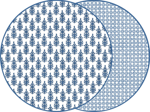 ROUND TWO SIDED RAJ AND JAIPUR PLACEMAT ~ DENIM