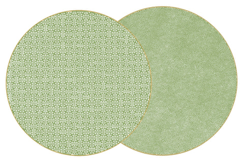 ROUND TWO SIDED SAYAGATA  AND DOT FAN PLACEMAT ~ SAXON GREEN