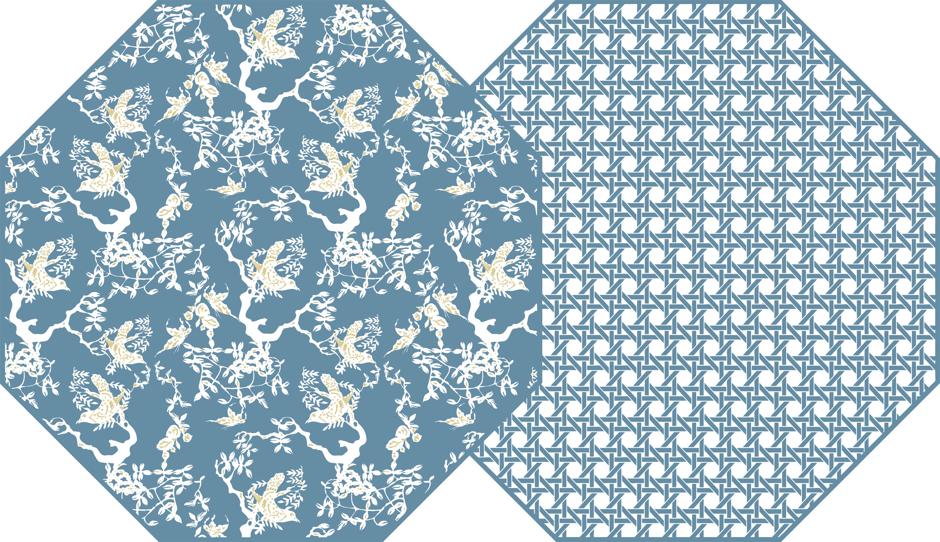CHINOIS AND CANE TWO SIDED OCTAGONAL PLACEMAT