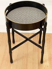 ROUND BLACK LACQUER TRAY TABLE
